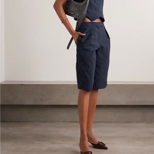 Conner Ives sz M Pleated Tailored Shorts Navy Blue Nylon